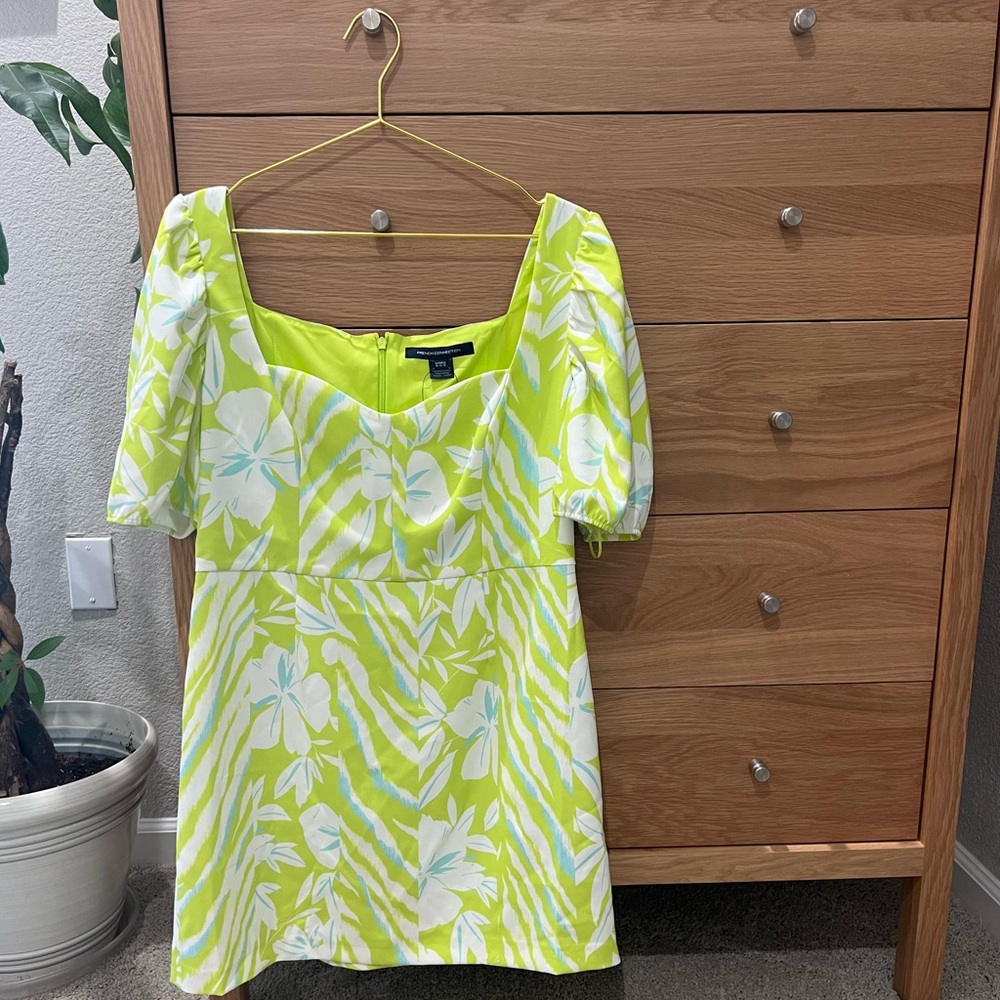 French Connection Lime Green and White Mini Dress